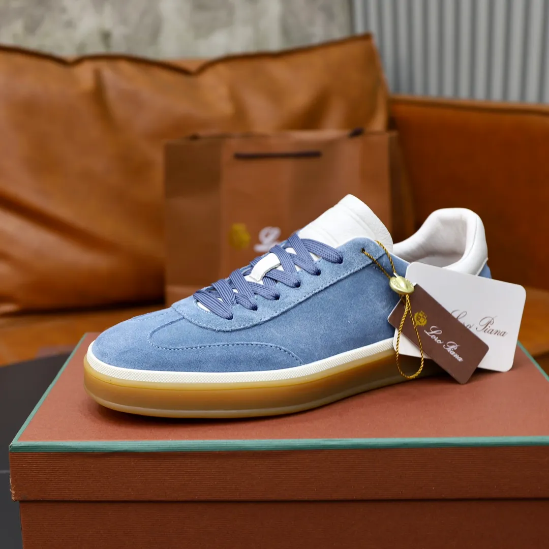 Men's Men's Shoes💰540💰••New Products•• LoroPian*_Noyo-Pianya New men's casual moral training sneakers, LP lace-up casual shoes!  Made of original imported soft cowhide and suede fabric, it highlights the sporty style. The heel is decorated with logo embossing and the original molding. The raw rubber translucent sole combined with the color welt adds a sense of modernity to the shoe. The shoe is overall refreshing and easy to match with style. It has a full cowhide lining for the feet. The original box packaging at the counter comes with wooden balls and a dust bag! Size: 38-44 (.45 customized)